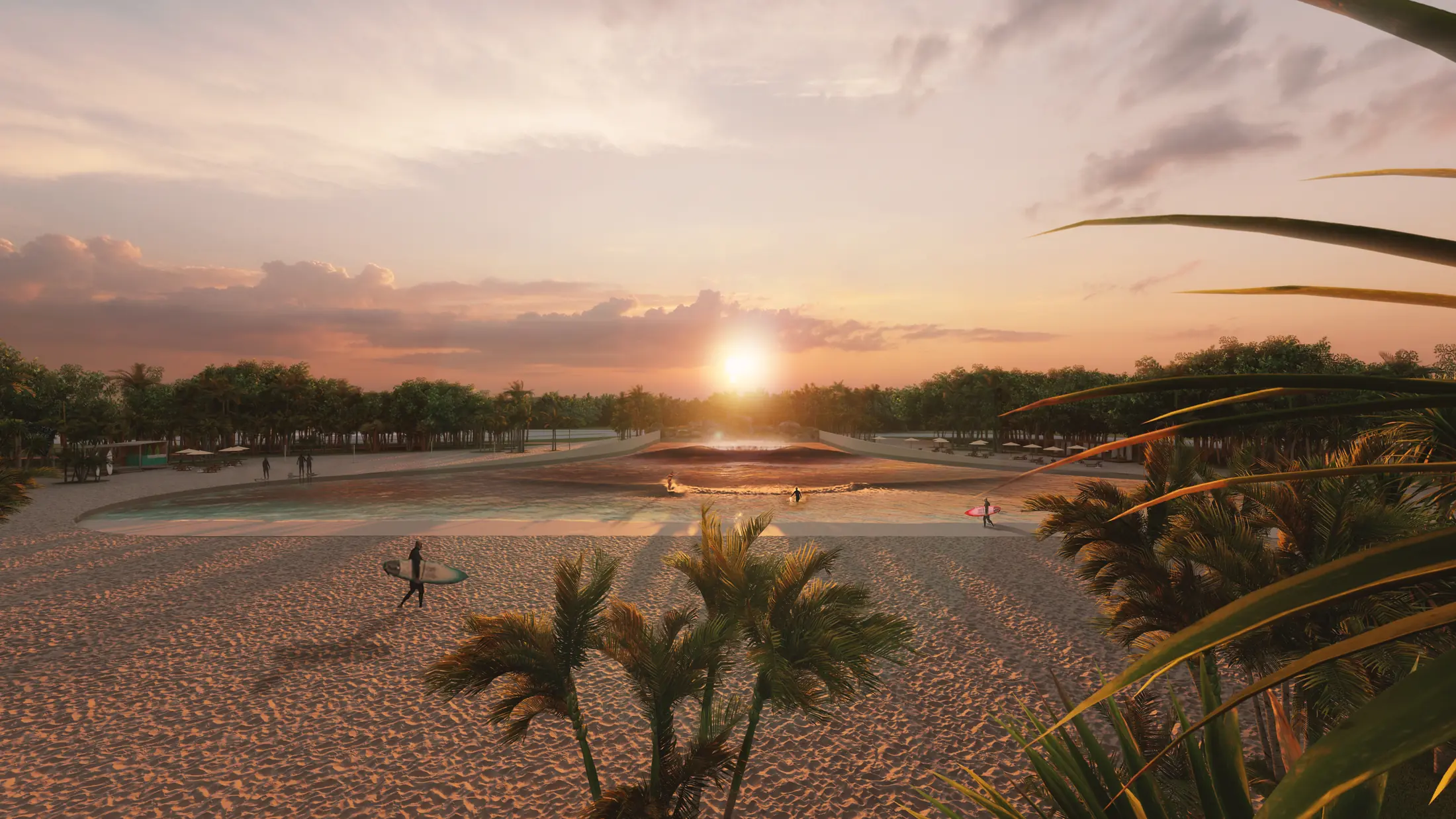 Imagen ilustrativa de un surfista en la laguna al atardecer